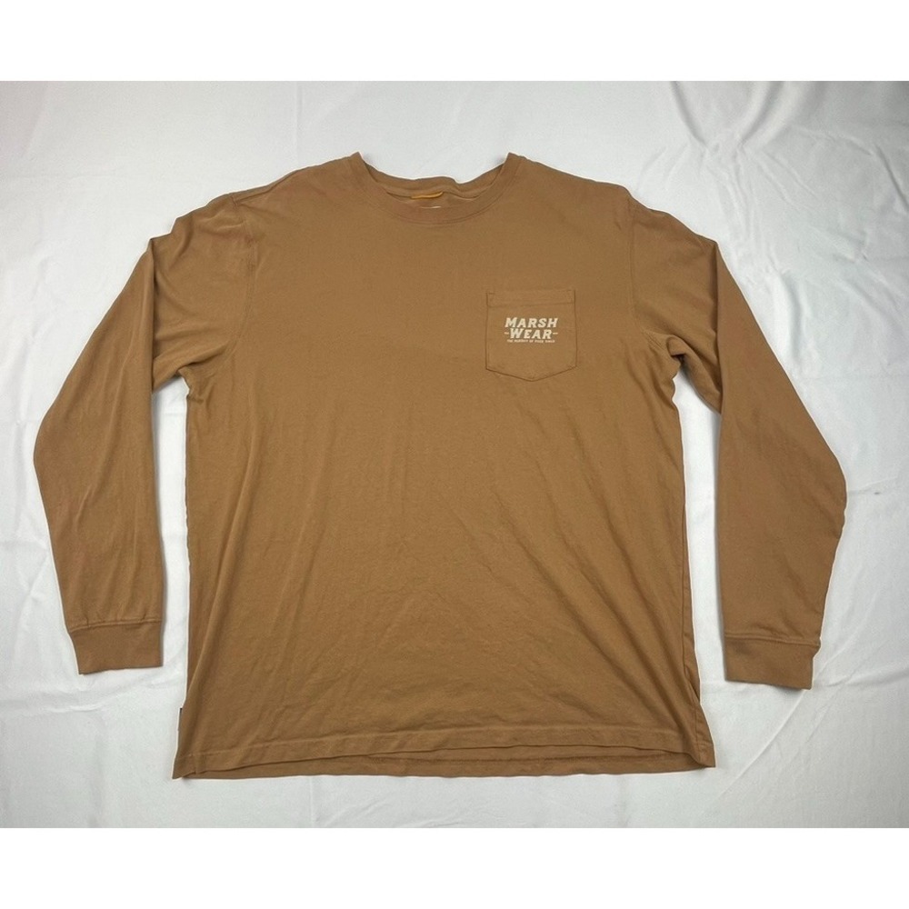 MARSH WEAR MENS XL POCKET LONG SLEEVE TEE SHIRT BROWN HUNTING DOG 100% COTTON